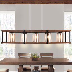 Photo 1 of 4 Light Kitchen Island Chandelier -  Black Metal and Wood  