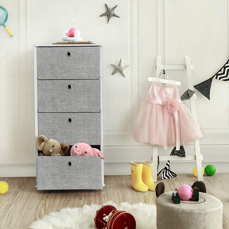 Photo 1 of SONGMICS 4-Tier Dresser Units Storage Cabinet with 4 Easy Pull Fabric Drawers, 17.7‘’, Light Gray