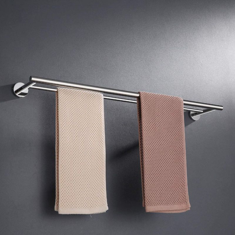 Photo 1 of 30 Inches Bathroom Double Towel Bar SUS 304 Stainless Steel Bath Wall Shelf Rack Hanging Towel Hanger Contemporary Style Polished Steel