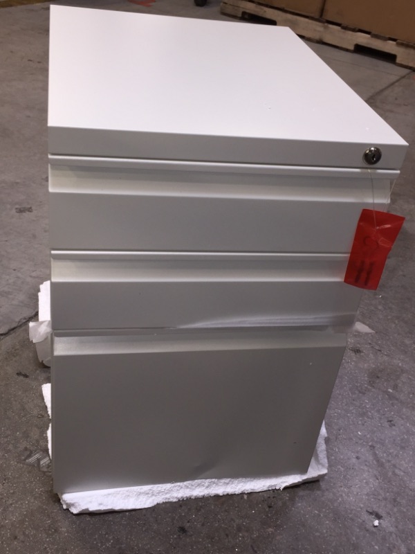 Photo 2 of DEVAISE 3 Drawer Locking File Cabinet, Under Desk Metal Filing Cabinet for Legal/Letter/A4 File, Fully Assembled Except Wheels, White 