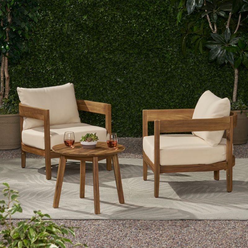 Photo 1 of Brooklyn Outdoor Acacia Wood with Cushions, Teak and Beige