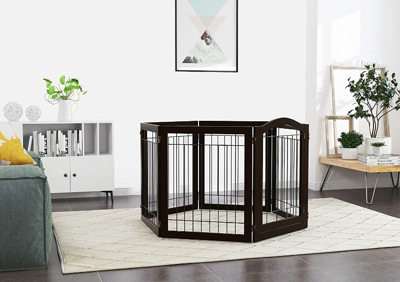 Photo 1 of 
PAWLAND 144-inch Extra Wide 30-inches Tall Dog gate with Door Walk Through, Freestanding Wire Pet Gate for The House