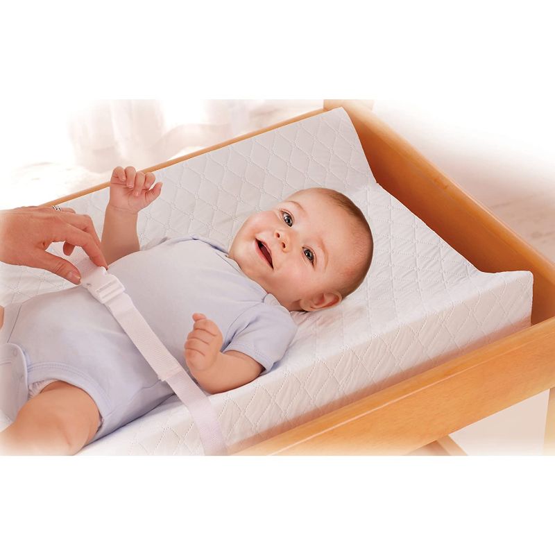 Photo 1 of 16” x 32”, White –Comfortable and Secure Baby Changing Pad with Security Strap and Two High Curved Sides –Easy to Clean