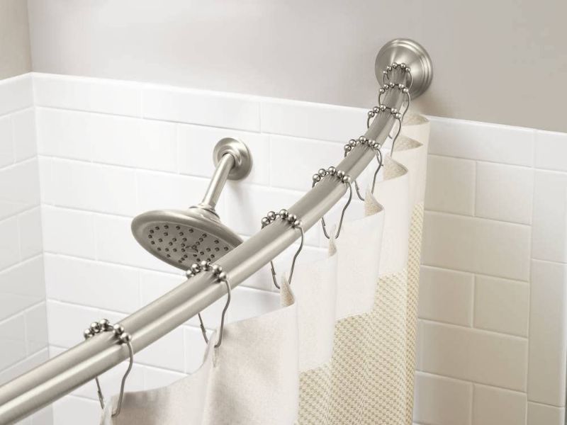 Photo 1 of 54-Inch to 72-Inch Adjustable Length Fixed Mount Single Curved Shower Rod, Brushed Nickel