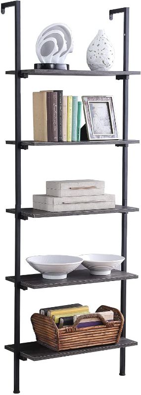 Photo 1 of 
Ladder Shelf, Ohuhu 5 Tier Industrial Open Bookshelf, Wood Wall Mount Bookcase with Metal Frame, 72 Inches Storage 