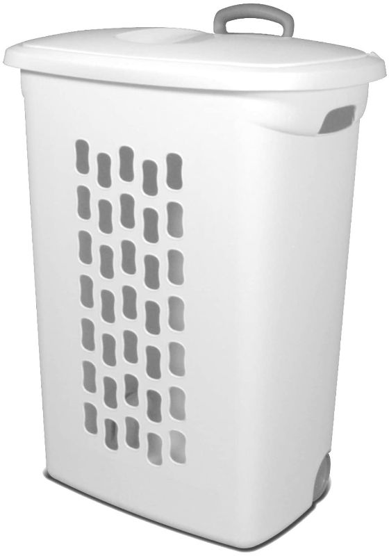 Photo 1 of Sterilite 12228003 Wheeled Hamper with Handles and Wheels, White