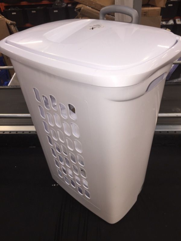 Photo 1 of Sterilite 12228003 Wheeled Hamper with Handles and Wheels, White