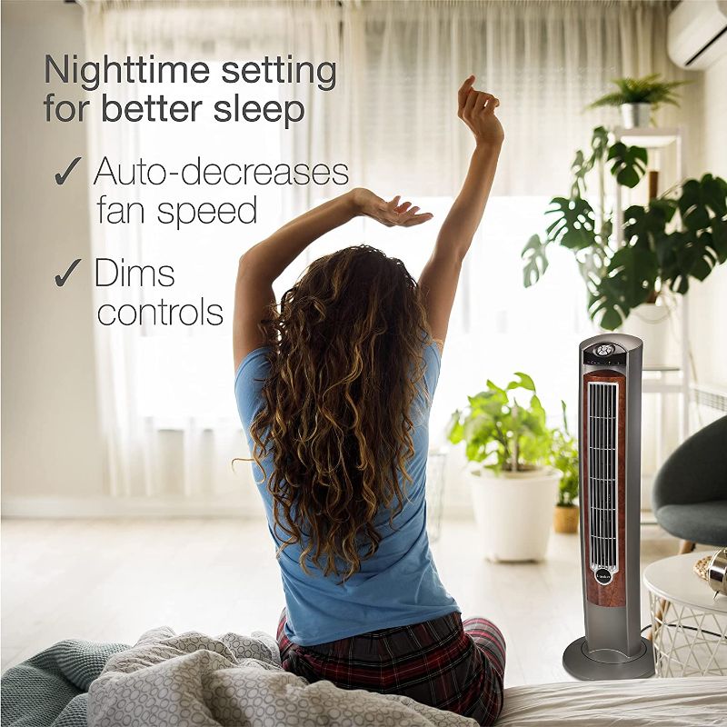 Photo 1 of Lasko Portable Electric 42" Oscillating Tower Fan with Nighttime Setting, Timer and Remote Control for Indoor, Bedroom and Home Office Use, Silverwood