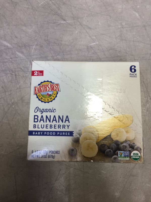 Photo 1 of (6 Pack) Earth's Best Organic Stage 2 Baby Food, Banana Blueberry, 4 oz Pouch exp- aug 21