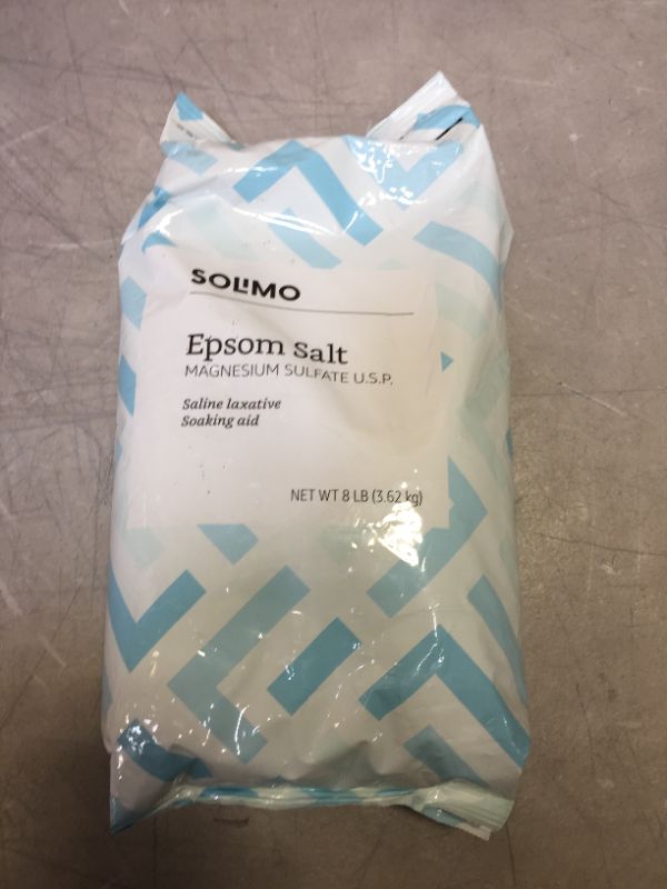 Photo 1 of Amazon Brand - Solimo Epsom Salt Soak, Magnesium Sulfate USP, 8 Pound 8 Pound (Pack of 1)