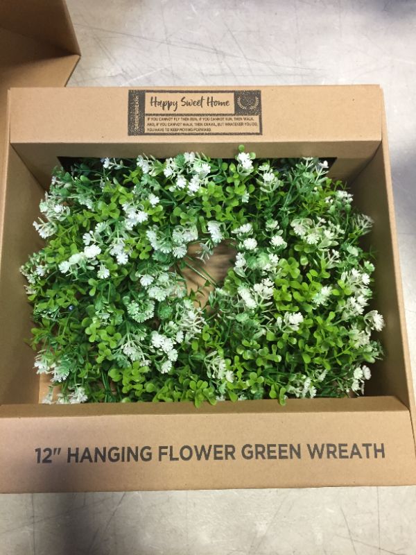 Photo 2 of 12 inch hanging flower green wreath - artificial 