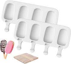 Photo 1 of  Popsicle Molds, (Upgraded) 2 Pack Large Silicone Popsicle Molds 4 Cavities Homemade Cake Pop Mold, Cakesicle Molds Silicone Ice Pop Molds with 50 Wooden Sticks