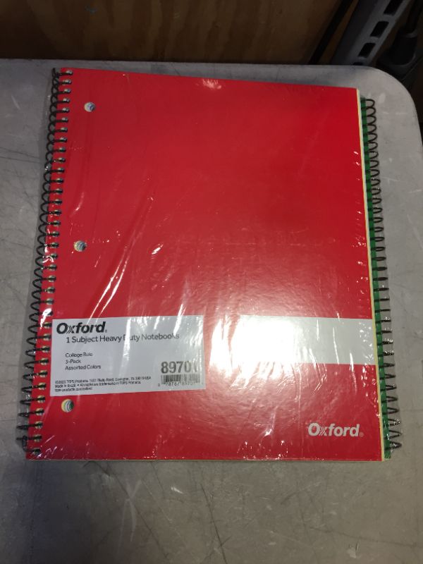 Photo 2 of 3 pack 1 subject heavy duty notebook college rule - oxford 