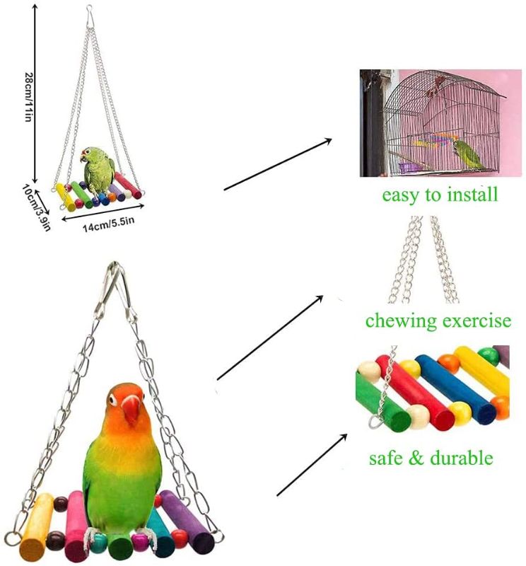 Photo 1 of 7Packs Bird Swing Toys, Bird Perch Stand Platform Parrot Chewing Hanging Perches with Bell, Pet Birds Cage Toys Suitable for Small Parakeets, Love Birds, Cockatiels, Macaws, Finches