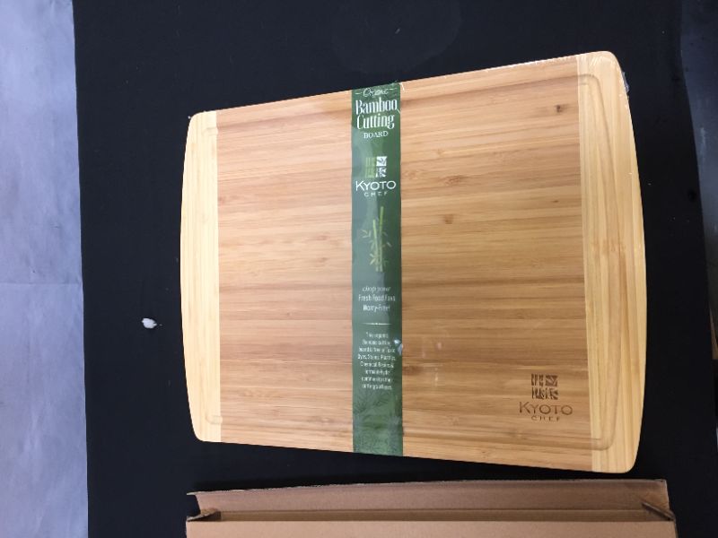 Photo 2 of Bamboo Cutting Board – 18” x 12” XL Chef Style Chopping Board - Natural Serving Board –Environmentally Friendly Butcher Block – Organic Wood Chopping Block for Kitchen Prep… (Bamboo)