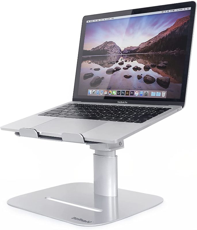 Photo 1 of DirRunJJ Aluminum Alloy Adjustable Laptop Stand, Height Adjustable with Ergonomic Angle, Compatible with 10-14 "Notebook PC (Black + Silver Gray)
