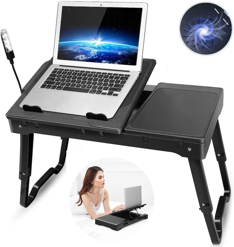 Photo 1 of Generic Laptop Table for Bed, Bed Table Trays for Eating and Laptops with Adjustable Laptop Stand, Multi-Functional Lap Desk with Internal Cooling Pad, LED Desk Lamp, 4 Port USB Hub, Mouse Pad