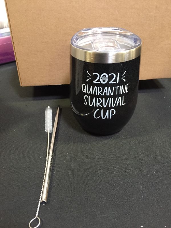 Photo 2 of 2021 Quarantine Survival Cup - Gifts for Women, Men, Friend, Sister, Mom, Grandma, Aunt, Daughter, Coworker - 30th, 40th, 50th, 60th Birthday Gift Ideas, Insulated Wine Tumbler, 12 Ounce Charcoal