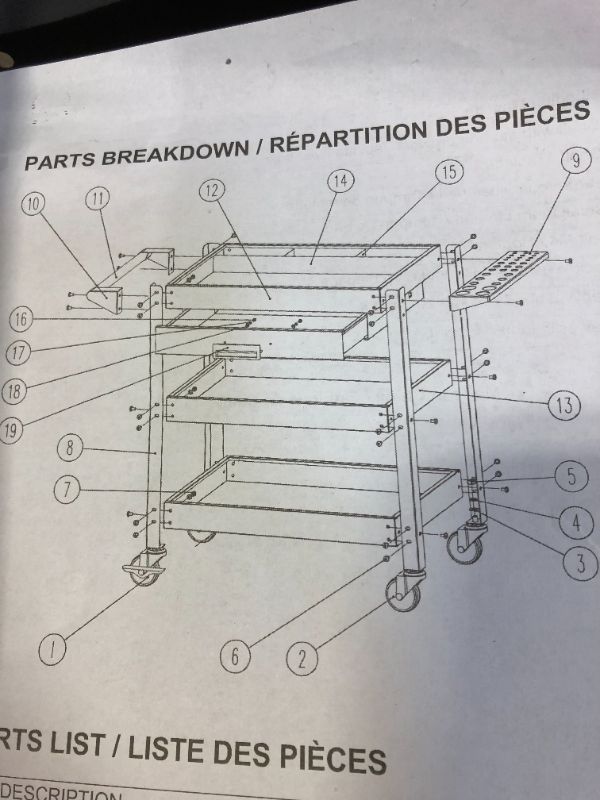 Photo 1 of 350 lb capacity tool cart (possibly missing hardware) 