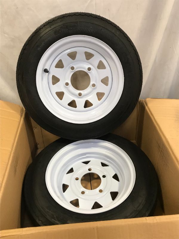 Photo 1 of 4.80X12 Trailer Tire LRB on 5 Bolt White Mod Wheel (2)