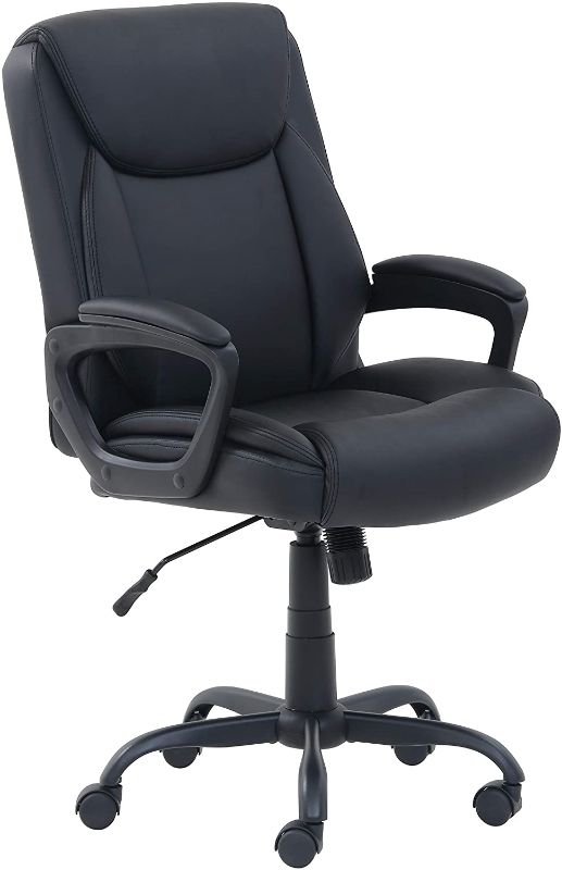 Photo 1 of Amazon Basics Classic Puresoft Padded Mid-Back Office Chair-BLACK---SELLING AS PARTS--LEGS ARE MISSING-ARM RESTS ARE MISSING--