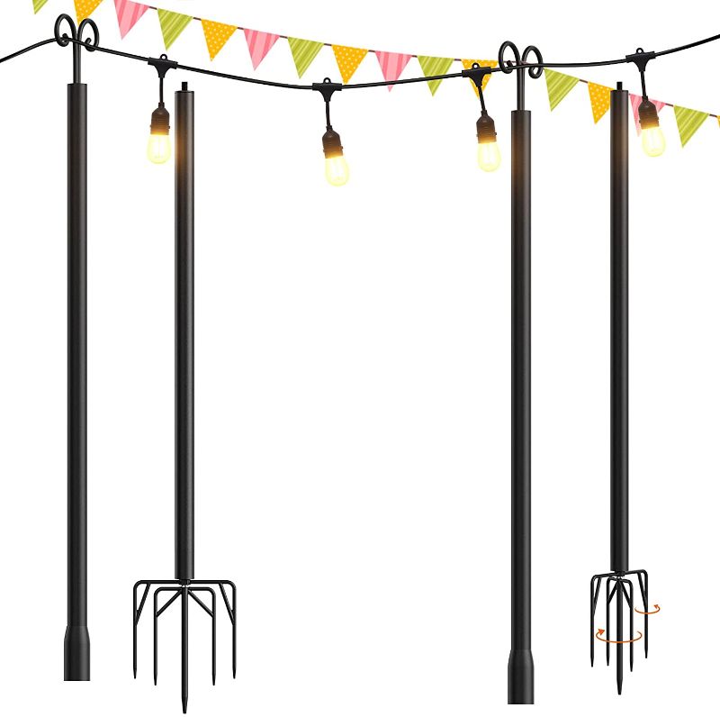 Photo 1 of addlon 2 Pack String Lights Poles for Outdoors (2X 10ft), Heavy Duty Designed to Use Year-Round for Your Garden, Patio, Wedding, Party, Birthday Decorations-Black