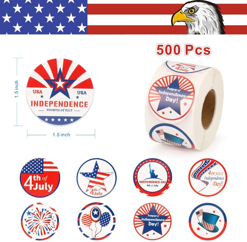 Photo 2 of 2 PK Patriotic Stickers Roll 500 PCS AND 2 PK Patriotic Decor Gnome Veterans Day Decor Scandinavian Ornaments Tiered Tray Decorations for Labor Day National Day Decor (Style-B)
