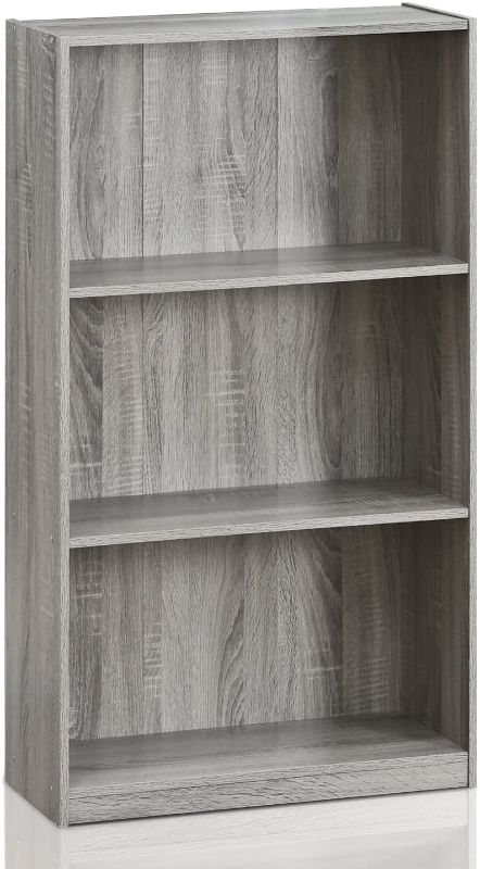 Photo 1 of Furinno 99736GYW Basic 3-Tier Bookcase Storage Shelves French Oak Grey