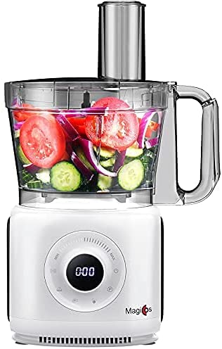 Photo 1 of 7-in-1 Food Processor, MAGICCOS 14 Cup Digital Food Chopper, 7 Variable Speeds Plus Pulse, 1000Watt, Chopping Kneading Shredding Slicing and Mashing Blades, Pearl White Coating
