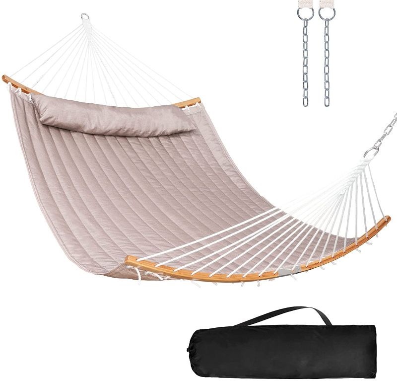 Photo 1 of Mansion Home Hammock with Curved Bamboo Spreader Bar, Heavy Duty Hammock Capacity 450 Lbs, Portable Hammock with Carrying Bag, Tan
