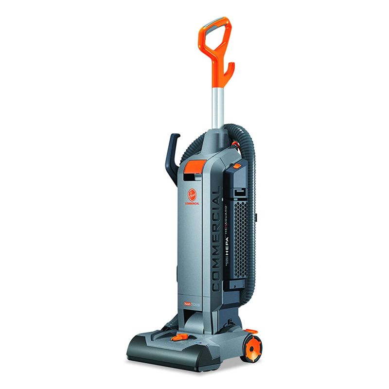Photo 1 of Hoover Commercial HushTone 13-Inch 2-Speed Upright Vacuum Cleaner with IntelliBelt Quiet Bagged HEPA Filtered Professional Rated, 40-Foot Long Cord, CH54113, Gray/Orange
