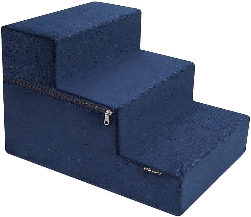 Photo 1 of WANTRYAPET 3 Tiers Pet Stairs Steps for Small Dogs and Cats, Soft Foam Dog Steps Non-Slip Bottom for Older Dogs, Cats, Small Pets, Pet Ramp/Pet Ladder Dog Ramp for Bed, Machine Washable Cover -12"x18"

