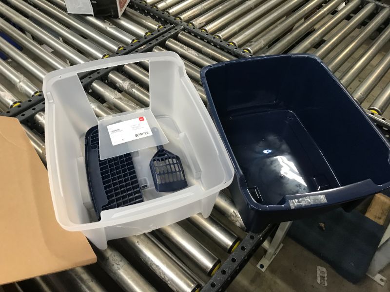 Photo 2 of IRIS USA, Hooded Cat Litter Box with Grate and Scoop, Navy