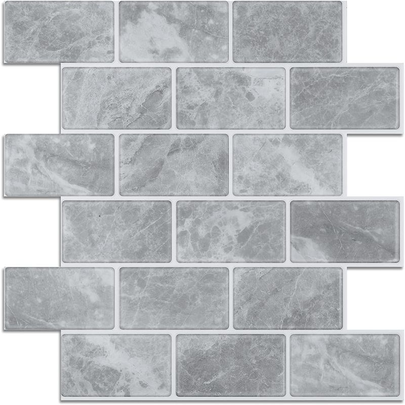 Photo 1 of Lagute 4-Sheet Peel and Stick Tile Backsplash, Marble Black Subway Tile Stick on Tile with Grey Grout for Kitchen & Bathroom,Waterproof, (Thicker Design) 12" x 12",Black
