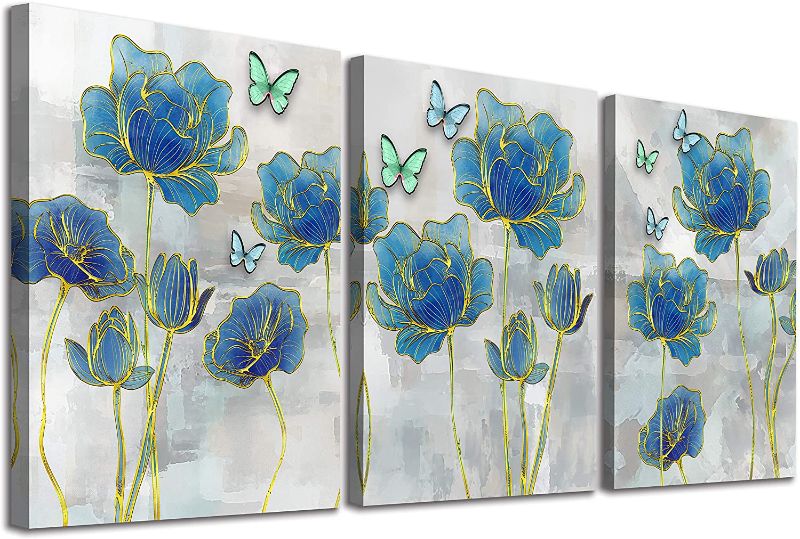 Photo 1 of Family Living Room Wall Decor Canvas Wall Art For Bedroom Modern Wall Decorations For Kitchen Office Abstract Paintings Bathroom Canvas Art Blue Flowers Hang Pictures Artwork Home Decoration 3 Pieces
