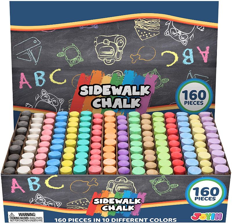 Photo 1 of 160 PCS Washable Sidewalk Chalks Set Non-Toxic Jumbo Chalk for Outdoor Art Play, Painting on Chalkboard, Blackboard and Playground
