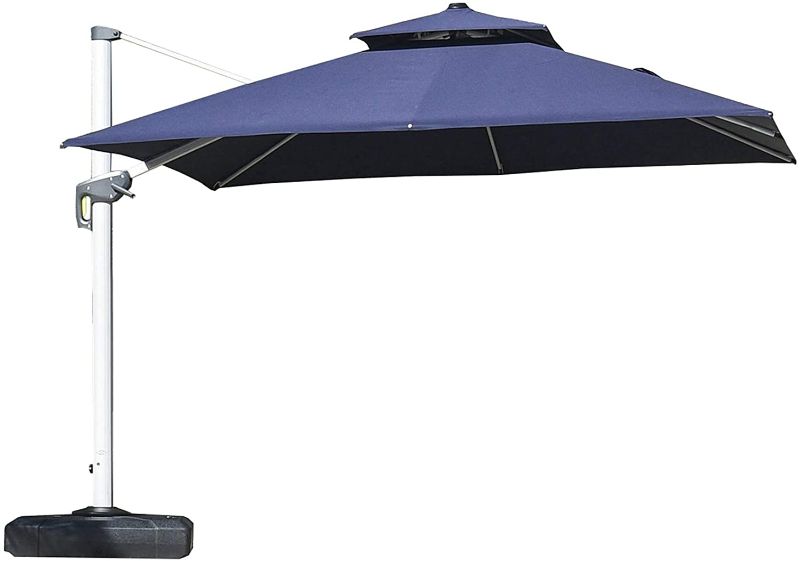 Photo 1 of  11 Feet Double Top Deluxe Square Patio Umbrella Offset Hanging Umbrella Cantilever Umbrella Outdoor Market Umbrella Garden Umbrella, Navy Blue
