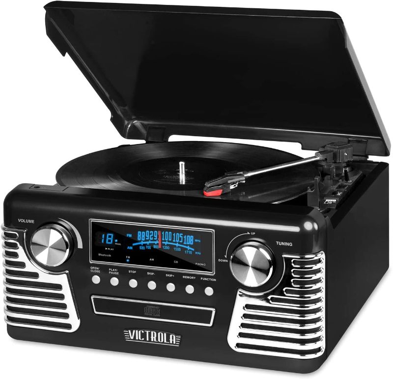 Photo 1 of Victrola 50's Retro Bluetooth Record Player & Multimedia Center with Built-in Speakers - 3-Speed Turntable, CD Player, AM/FM Radio | Vinyl to MP3 Recording | Wireless Music Streaming | Black
