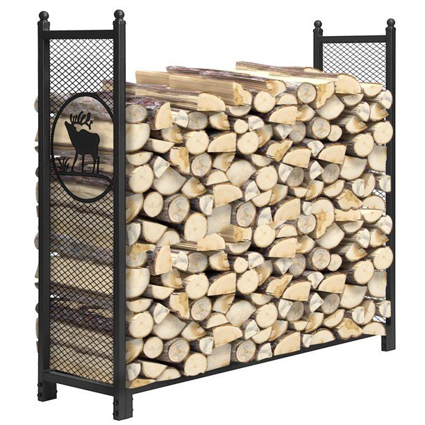 Photo 1 of 4 Feet Outdoor Heavy Duty Steel Firewood Log Rack Wood Storage Holder Black