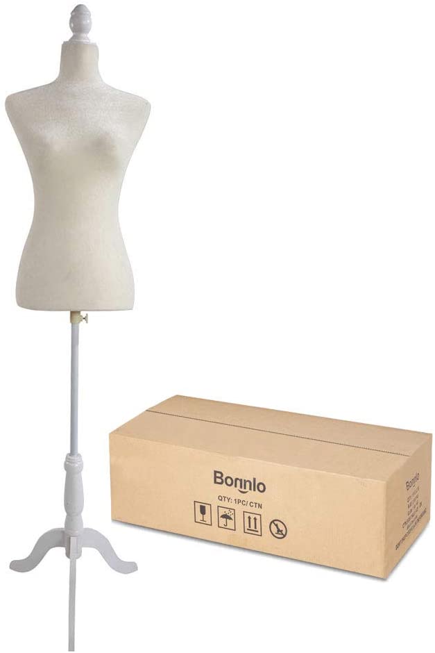 Photo 1 of Bonnlo Female Dress Form Pinnable Mannequin Body Torso with Wooden Tripod Base Stand (White, 6)
