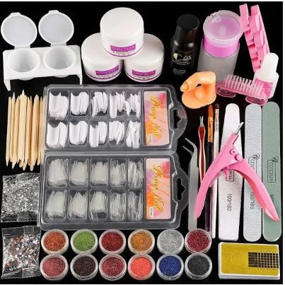 Photo 1 of Acrylic Nail Kit Acrylic Powder and Liquid Set Nail Decoration Tools False Nail Tips for Manicure Starter Kit