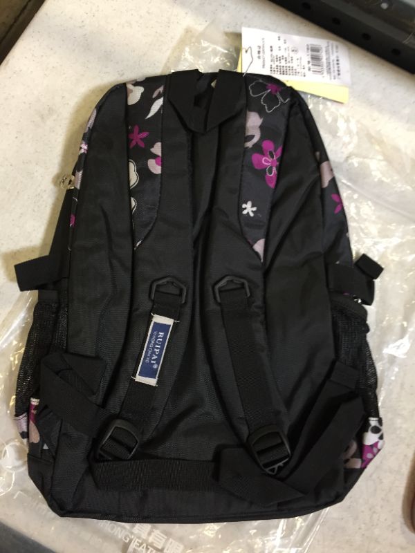 Photo 2 of backpack color black floral themed 