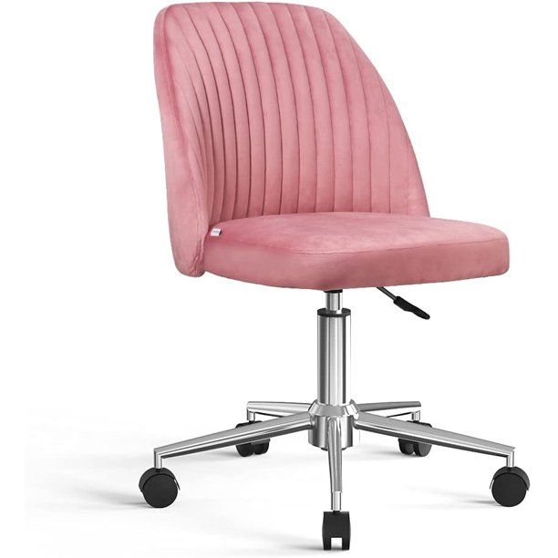 Photo 1 of Vanspace Home Office Desk Chair Velvet Task Chair Vanity Chair Computer Chair with Wheels Adjustable Mid-Back Twill Swivel Chair for Dresser Table Work Study Living Room, Pink
