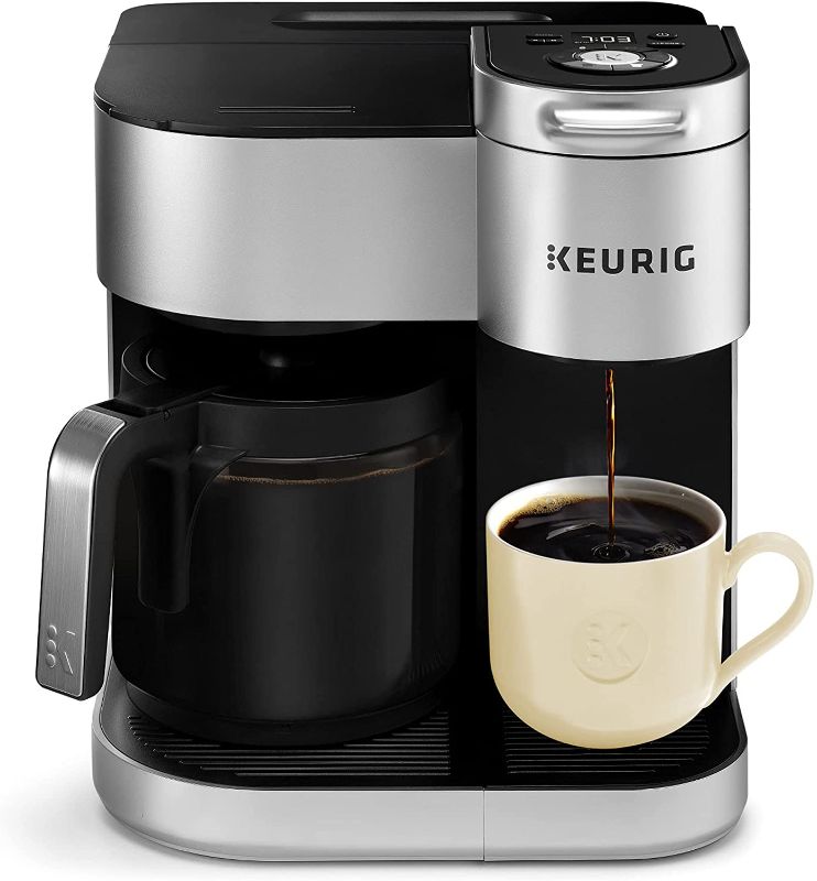 Photo 1 of Keurig K-Duo Special Edition Coffee Maker, Single Serve and 12-Cup Drip Coffee Brewer, Compatible with K-Cup Pods and Ground Coffee, Silver
