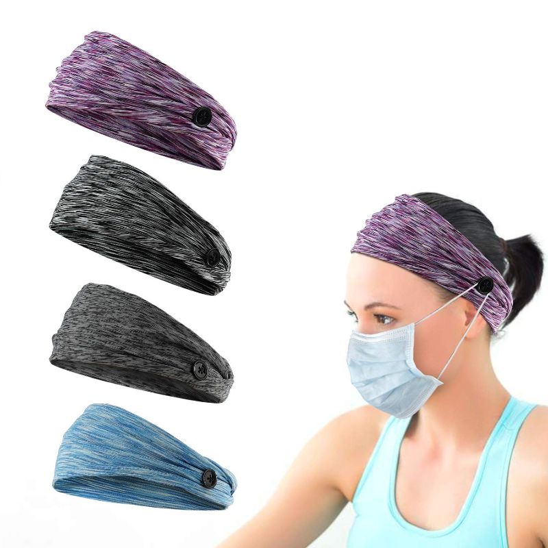 Photo 1 of 2x 4pcs Button Headbands Set- Non Slip Elastic Headbands with Button in 4 Colors Hair Accessories for Women Men Moisture Wicking Sweatband Sports Head Wrap for Yoga Sports Outdoor Activities
