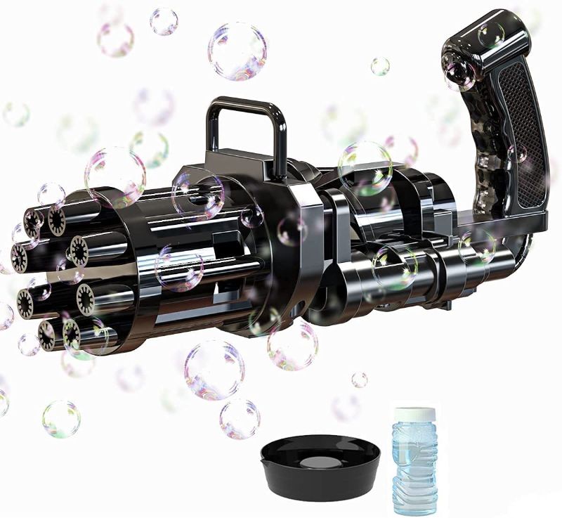Photo 1 of 3x Gatling Bubble Machine, 2021 Electric Bubble Gun Toy, 8-Hole Huge Amount Bubble Maker, Newly Outdoor Toys for Boys and Girls (Black)
