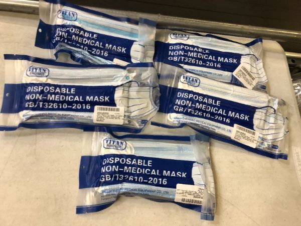 Photo 1 of 5x Class 1 Protective Face Masks - TITAN PROTECT 3-Layer Disposable Face Mask - Non Medical Mask Filters >95% of Particles - Elastic Ear Loop