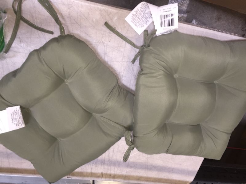 Photo 2 of Arlee Micro Fiber Chair Pad with Tie Backs Set of 2, Olive