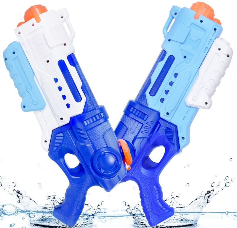 Photo 1 of 2 Pack Water Gun for Kids Adults, 900CC Super Blaster Water Soaker Beach Swimming Pool Water Party Squirt-Guns Outdoor Game Gift
