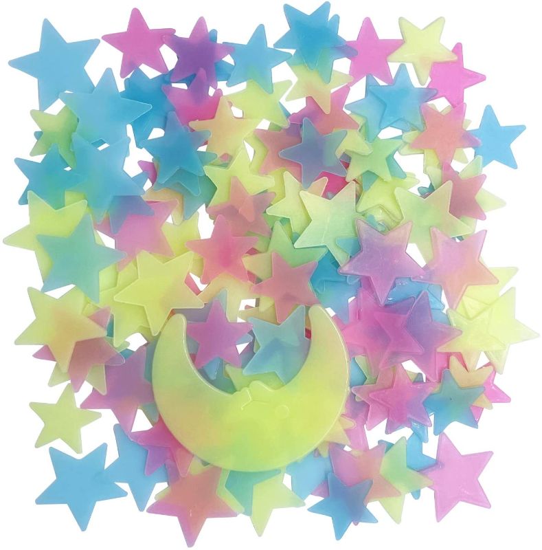 Photo 2 of Glow in The Dark Stars for Celling, 150pcs Colorful Glowing Stars Wall Decor Plastic Stars Wall Sticker and A Moon, Removable Stars Murals Decoration for Kids Girls Room Decor
